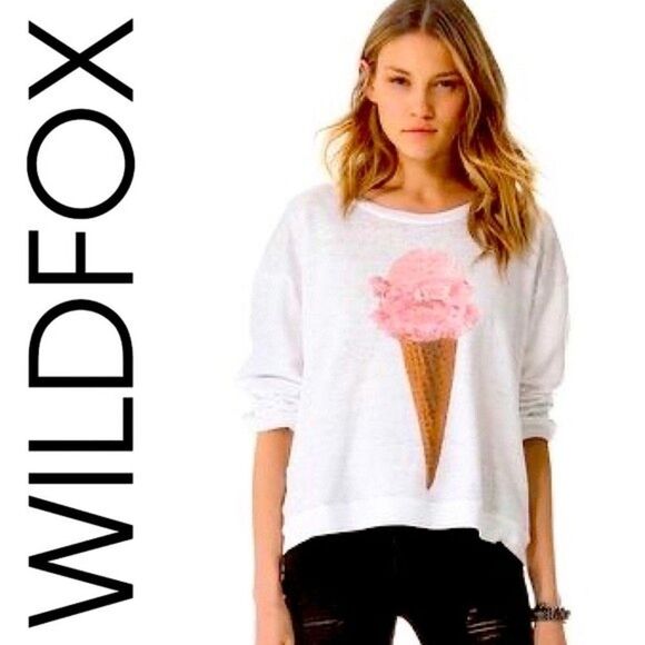 Wildfox ice cream cone roll sleeve sweatshirt sweater top XS kawaii graphic cozy - Picture 2 of 12